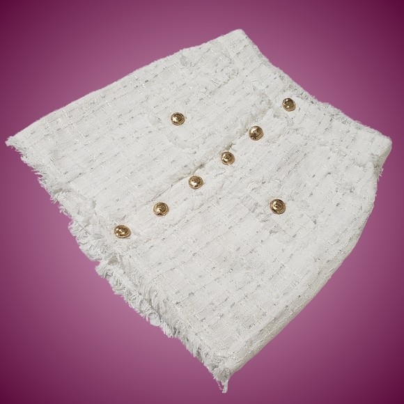 WALTER BAKER Dalia Tweed Mini Skirt 10 Elite Tweed Silver Metallic Gold Buttons - Picture 2 of 6